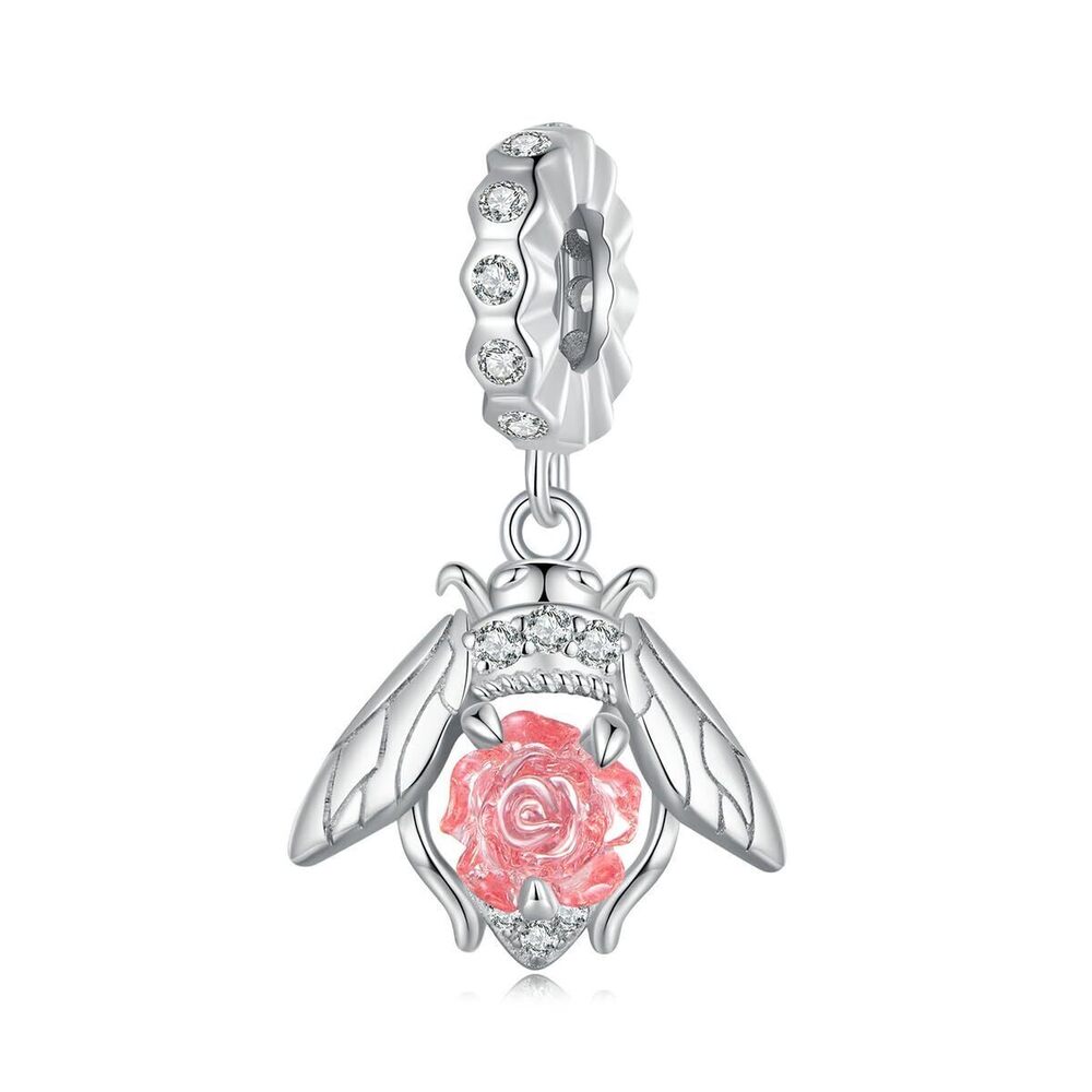 3166 925 Sterling Silver Rose Bee Charms for Bracelet and Charm Necklaces